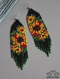 Sunflowers Earrings Beaded Dangle Earrings Yellow Flowers Etsy In 2021 Earring Patterns Seed Bead Earrings Brick Stitch Earrings