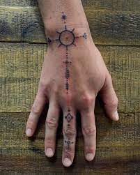 Talia Migliaccio On Instagram 2 Out Of 2 Hands Centered Around Healing Work The Sun Receptive Masculine Tattoos For Guys Finger Tattoos Hand Tattoos
