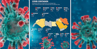 Coronavirus counter with new cases, deaths, and number of tests per 1 million population. Meed Infographic Covid Contagion