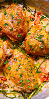 Creamy Mozzarella Chicken Thighs With Asparagus Weeknight Dinner Recipes Easy Chicken Recipes Sun Dried Tomato Sauce
