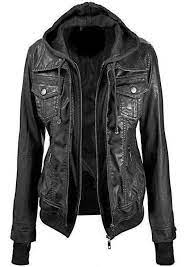 Of New Ebay Products Womens Black Leather Hooded Bomber Jacket