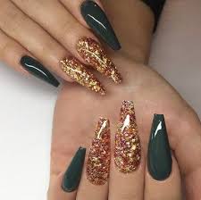 Have a look at these 60 latest simple, but very cute nail art tutorials for your short nails. 27 Ideas Nails Fall Coffin October For 2019 Green Nails Trendy Nails Gold Nails