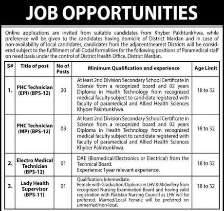 District Health Officer Mardan Jobs 2026