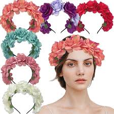 CSChome Bandeau Fleur Rose Bandeau Fleur Rétro Décoration Couronne Bandeau  Femme Serre-Tête Décoration de Fête