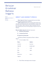 Pada kesempatan kali ini penulis akan membahas topic tentang direct and indirect speech untuk membantu kalian yang belum paham tentang perbedaan dan cara membuat atau merubah kalimat. Pdf Direct And Indirect Speech Belajar Grammar Bahasa Inggris Jrc Dhan Academia Edu