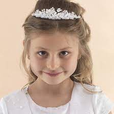 Girls Communion Tiara Hairstyles 12 Ways For A Little Girl To Wear A Sparkling Communion Tiar Communion Hairstyles First Communion Hairstyles Communion Tiara