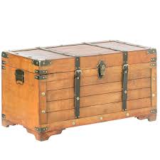 Handmade from reclaimed pine with a hinged clamshell lid and lockable hasp make an easy rustic pallet chest for storage! Vintiquewise Rustic Large Wooden Storage Trunk With Lockable Latch The Home Depot Canada