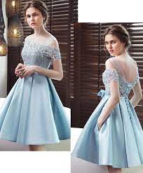 Blue Round Neck Satin Lace Short Prom Dress Blue Bridesmaid Dress Short Lace Bridesmaid Dresses Cocktail Dress Prom Custom Bridesmaid Dress