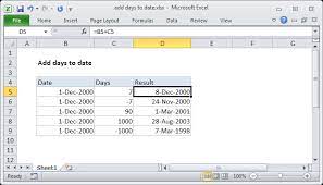 Under category, click date, select the date format you want, and then click ok. Excel Formula Add Days To Date Exceljet