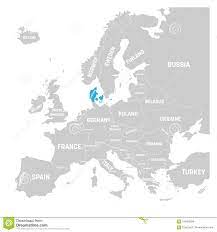 Las islas más grandes son selandia y fionia. Dinamarca Marco Por El Azul En El Mapa Politico Gris De Europa Ilustracion Del Vector Ilustracion Del Vector Ilustracion De Texto Etiquetado 104685264