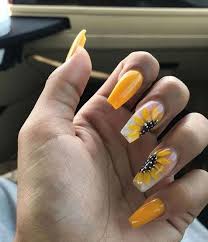 So coffin nails are long af and they're shaped like, ya know, coffins. 35 Stylish Acrylic Nail Designs That You Have To Try This Year Matte Nails Coffin Nails Acrylic Nails 2018 Coffin Shape Nails Sunflower Nails Trendy Nails