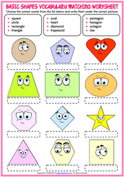 Below are 2 versions of our kindergarten worksheets on matching shapes to their written names. Shapes Esl Printable Matching Exercise Worksheet For Kids