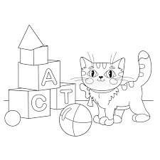 coloring page outline of cartoon cat playing with toys stock vector illustration of ball contour 66352522