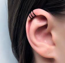No Piercing Black Three Rings Helix Ear Cuff Triple Rings Etsy In 2021 Ear Cuff Jewelry Ear Cuff Fake Piercing