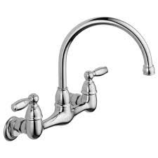 Whether you prefer a chrome or bronze finish, or you're seeking a faucet with a sprayer, or a pot filler, the delta brand has options for your home. P299305lf Two Handle Wall Mounted Kitchen Faucet