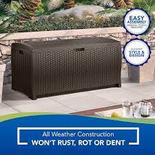 Offering a 97 gallon interior capacity, the cabinet is large enough to accommodate lawn and garden tools, grill accessories, and more. Buy Suncast 99 Gallon Resin Wicker Patio Outdoor Storage Container For Toys Furniture Deck Box Mocha Online In Turkey B0044v3usu