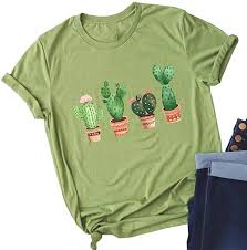 Beopjesk Women S Cactus T Shirt Summer Cute Short Sleeve Cacti Bella Graphic Tees At Amazon Women S Clothing Store Cactus Tshirt T Shirt Cute Shorts