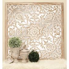 Litton Lane 48 In X 48 In Rustic Decorative Lattice And Floral Patterned Wooden Wall Panel In Distr Carved Wood Wall Art Wooden Wall Decor Wooden Wall Panels