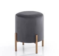 Pouf Velluto Grigio Tondo E Bronzo Moderno Pouf Sedie Imbottite Grigio