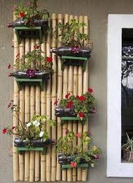 Recycled Plastic Bottles External Wall Decoration Bamboo Garden Flower Pots Bottle Garden
