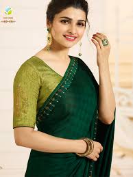 Partywear Designer Dark Green White Rangoli Printed Fancy Saree Trendy Blouse Designs Combination Dresses Saree Designs