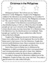 Christmas Around The World Philippines Reading Comprehension Passage Questions Christmas In The Philippines Christmas Lesson Plan Comprehension Passage