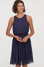 Pleated Chiffon Dress Dark Blue Ladies H M Ca Chiffon Dress Dresses Chiffon