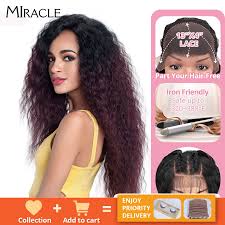 Miracle 13 4 Ombre Natural Wave Lace Front Baby Hair Wigs Synthetic Afro Wigs For Black Women High Temperature Fiber Free Part Synthetic None Lace Wigs Aliexpress