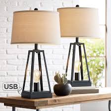 Kacey Metal Led Night Light Usb Table Lamps Set Of 2 68a56 Lamps Plus In 2020 Rustic Table Lamps Industrial Table Lamp Farmhouse Table Lamps