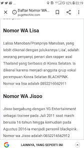 No wa blackpink asli jisso mengetik. Uzivatel Manusia Na Twitteru Ternyata Di Google Ada Nomernya Mbak Lisa Dan Jisoo Ini Yg Nulis Artikel Bangsat Sih