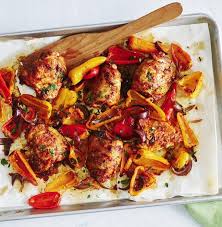 Sheet Pan Chicken Thighs With Sweet Peppers Savory Recipe Stuffed Sweet Peppers Pan Chicken Thighs Stuffed Peppers