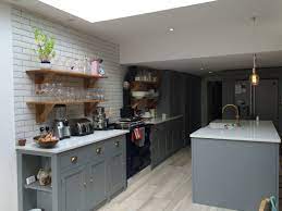 The beautiful, understated design experiments with worktop choices as opposed to adding warmth with colour in the cabinetry. Handmade Bespoke Kitchens Hand Painted To Plummet Country Kitchen Inspiration Kitchen Inspirations Shaker Style Kitchens