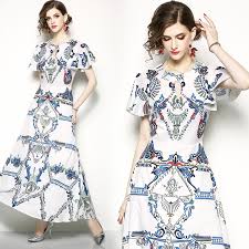 Largeur aisselle à aisselle : Robe Vintage Print Summer Maxi Dress Zomerjurken Women Long Retro Party Dress Robe Longue Shopee Philippines