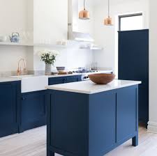 Peggy Wang Ridgewood House Keren Richter Kitchen Island 733x1100 000 In 2020 Assembled Kitchen Cabinets Blue Kitchen Cabinets Kitchen Interior