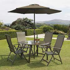4 Seater Round Patio Set Bronze Steel Glass Parasol Garden Outdoor Furniture Garden Furniture Sets Patio Patio Set