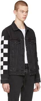 Black And White Jean Jacket Mens Off White Black Big Check Slim Denim Jacket Denim Jacket Slim Denim Off White