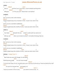 Touch device users, explore by touch or with swipe gestures. August Taylor Swift Piano Chords Lyrics Bitesize Piano