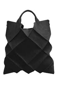 Kagari Yusuke Black Leather Putty Geometric Tote Bag Unconventional Origami Tote Bag Geometric Fashion Fashion Bags