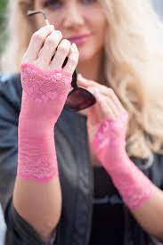 Valentine Pink Gloves Lace Fingerless Gloves With Hearty - Etsy