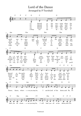 The opening bars and rhythmic structure of Carter's global anthem, 'Lord of the Dance', AI generated