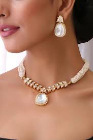 Ava Gold Plated Polki Pendant Necklace Set