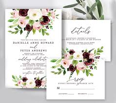 Customize the best invitation templates online and make party invitations,. Free Wedding Invitation Template Burgundy Pink Watercolor Floral Editable Printable Market