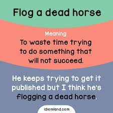 To persist or continue far beyond any purpose, interest or reason. Don T Flog A Dead Horse Idiom Idioms English Learnenglish Horse Learn English English Idioms Idioms