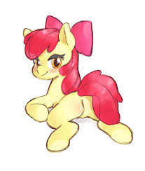 3061617 - suggestive, artist:yokappa69, apple bloom, earth pony, pony,  adorabloom, bedroom eyes, bloom butt, blushing, butt, cute, female, filly,  foal, foalcon, looking at you, lying down, plot, prone, simple background,  smiling, white