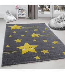 Kinderteppich Kinderzimmer Teppich Sterne Muster Grau Gelb Graues Kinderzimmer Teppich Kinderzimmer Teppich Gelb
