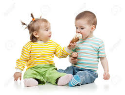 Babies Girl And Boy Eating Ice Cream Together In Studio Isolated Stock Photo Picture And Royalty Free Image Image 17797796