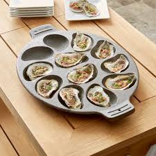 Shop Cast Iron Oyster Pan Cast Iron Pan Nestles A Dozen Oysters Or Clams In Shellfish Shaped Depressions For Gr Griddles And Grill Pans Specialty Cookware Pan