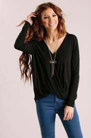 Kathy Black Long Sleeve Surplice Top Morning Lavender With Images Black Long Sleeve Tops Surplice Top