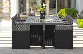 cet ensemble de salon de jardin tres design tient son originalite dans ses fauteuils encastres gain de place assure il est compose d une table de 8 fauteui