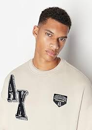 Armani Exchange Men's Collegiate Capsule Cotton French Terry Patch Logo  Letters Pullover Sweatshirt at Amazon Men’s Clothing store